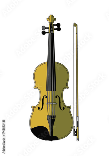 Flat Vector Illustration of a Classical Violin and Bow