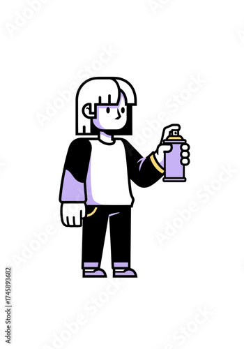 Flat Cartoon Person Holding Graffiti Spray Paint Can