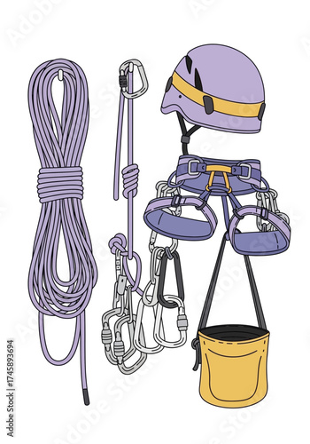 Hand Drawn Rock Climbing Equipment Gear Set Illustration