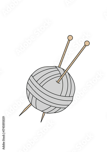 Minimal Flat Vector Illustration of Yarn and Knitting Needles