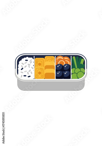 Colorful Flat Vector Japanese Bento Box Lunch Meal