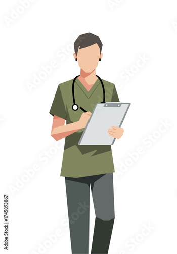 Flat Vector Healthcare Professional Writing on Clipboard Illustration