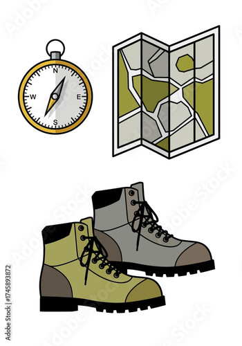 Outdoor Adventure Essentials Flat Cartoon Vector Set