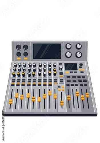 Modern Flat Vector Sound Mixing Console Illustration