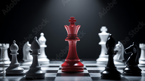 Dramatic Red Chess King on Board in Spotlight - Business Strategy and Leadership Concept