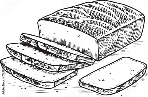 Pastrami Sliced Meat Hand-drawn Sketch Drawing Vector Illustration, Line Linear Symbol Engraving Coloring Book, Black and White Isolated