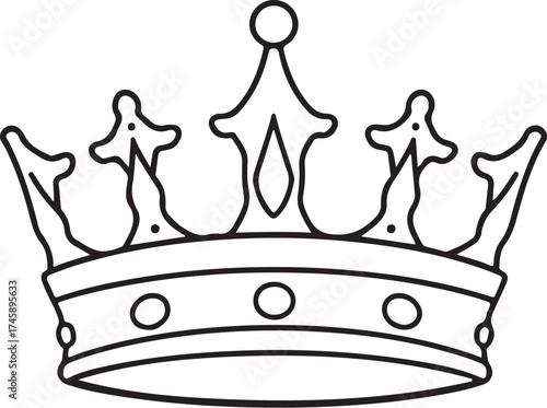 Crown Royal Jewelry Queen King Hand-drawn Sketch Drawing Vector Illustration, Line Linear Symbol Engraving Coloring Book, Black and White Isolated