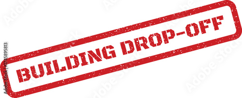A distressed red rubber stamp featuring text indicating a designated area for item drop off at a structure