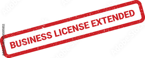 A grunge textured red rubber stamp mark indicating BUSINESS LICENSE EXTENDED for official documentation and permits