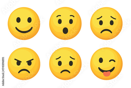 Emoji and emoticon icon set. Cartoon symbols of different facial expressions
