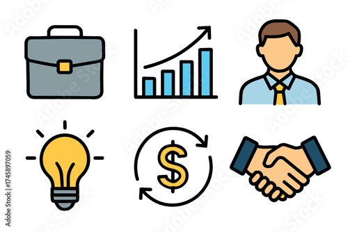 Business and finance icon set. Colorful symbols of corporate management and success
