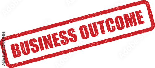 Textured rubber stamp displaying the phrase business outcome, signifying results and strategic implications for companies