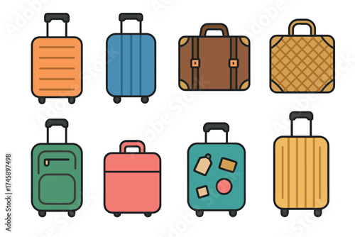 Suitcase and luggage icon set. Colorful symbols of travel and baggage