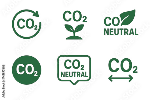 CO2 neutral and carbon offset icon set. Green symbols of climate action