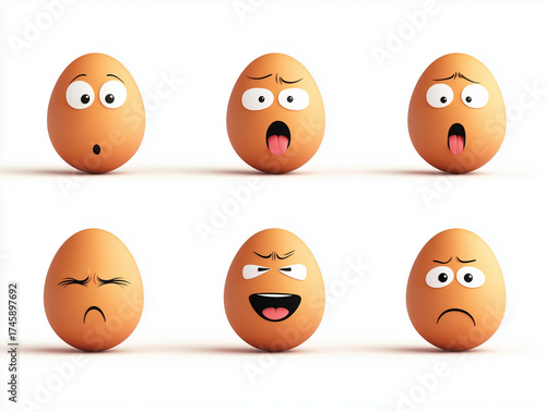 Eggs displaying various emotions and facial expressions