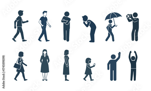 working business peoples silhouette icons sate.Vector illustration in Sitting, walking, etc.	