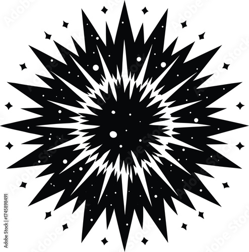 Black and white abstract background vector illustration with exploding stars for a celebration or new year event design