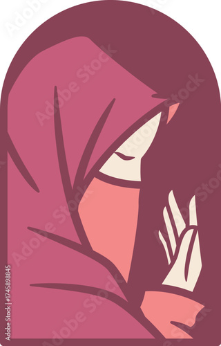 Muslim Woman in Niqab Praying or Making Dua Vector Illustration