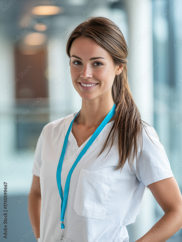 Fototapeta premium Female nurse smiling representing healthcare professionalism