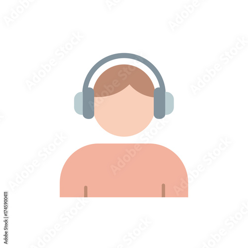 Modern Flat Style Listener Person with Headphones Avatar Profile Icon