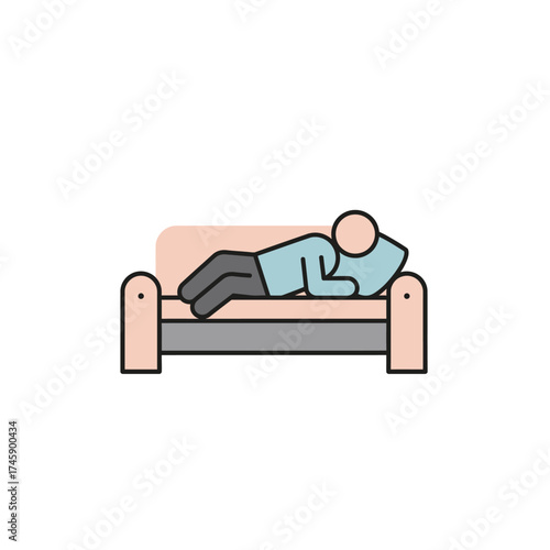 Simple Line Art Depicting Person Sleeping or Resting on Couch Icon