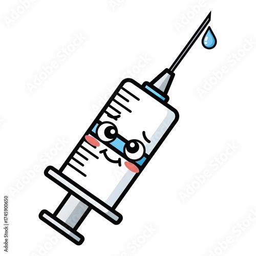 Shy Vaccine Syringe Icon – Cute Cartoon Vector