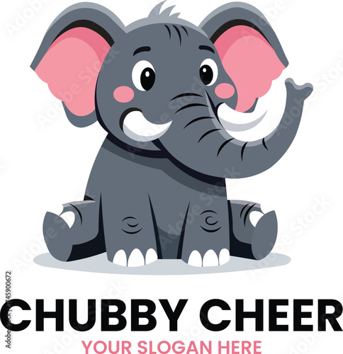 CHUBBY CHEER MASCOT LOGO – Joyful chubby elephant with rosy cheeks and waving leg symbolizing happiness and warmth
Category: People