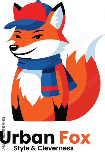 URBAN FOX MASCOT LOGO – Stylish fox with cap and scarf showcasing streetwear attitude and trendy lifestyle branding