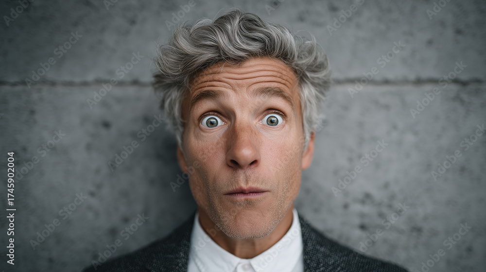 Fototapeta premium bearded man pointing at copy space on blue background 