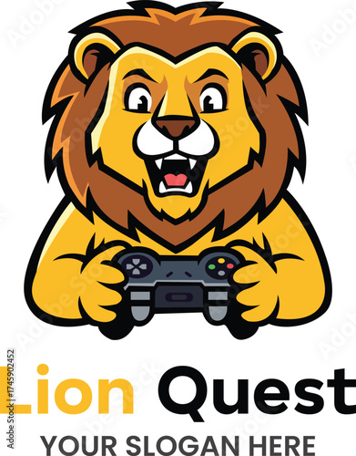 Lion Quest Gaming Mascot Logo for Esports and Adventure Brand Identity