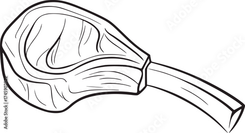 Black and white drawing of a raw meat cut bone chop