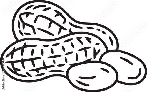 Black and white line art illustration of peanuts food