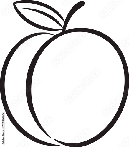 Minimalist black and white line drawing of a peach fruit line art