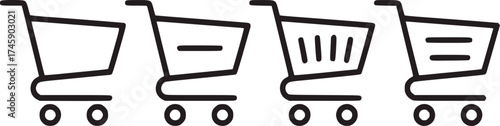 Shopping cart icons minimalist line art trolley