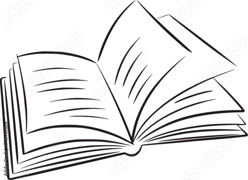 Open book with pages fanning out drawing