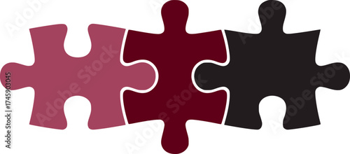 Three interlocking puzzle pieces in muted tones connection teamwork