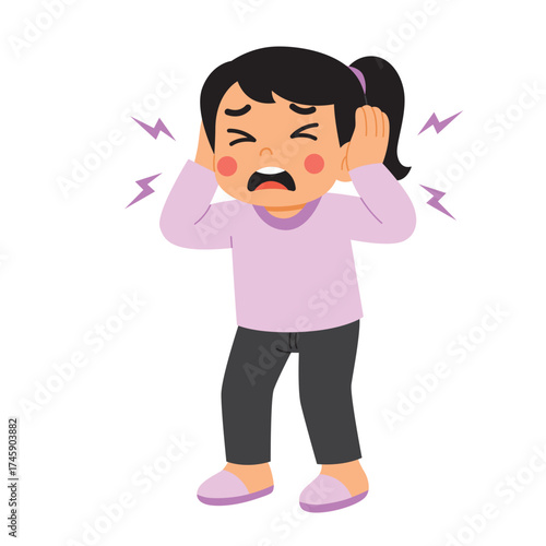 cartoon girl covering ears due to loud noise