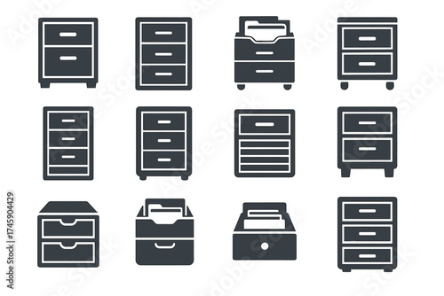 Variety of filing cabinet icons for office organization and storage solutions