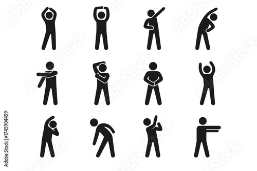 Silhouette icons of various stretching exercises in different poses