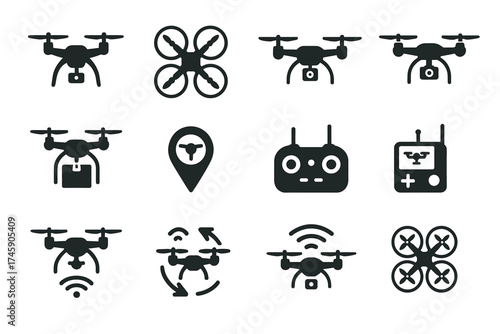 Collection of various drone icons and remote control symbols