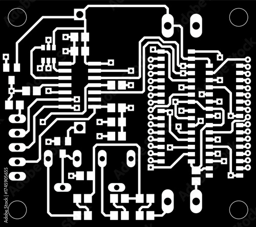 Tracing conductors of printed circuit board
of electronic device. Vector engineering 
drawing of pcb design. Electric background.
Computer technic cad design.