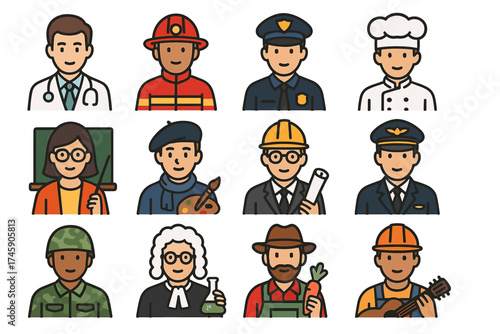 Diverse professions: cartoon characters depicting various career roles