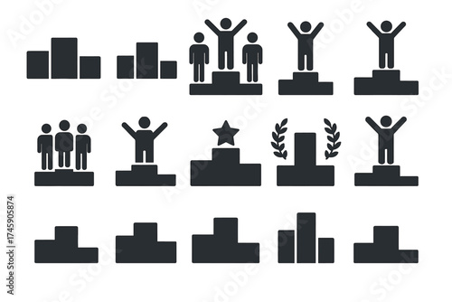 Black silhouette podiums and figures pictograms collection