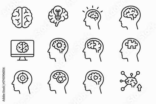 Brain icon set: creative, technical, visionary designs for innovation concepts