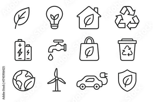 Sustainable icons: eco-friendly symbols for energy, recycling, and conservation