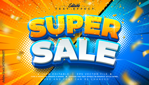 Super Sale Editable Text Effect Design Vector Graphic Style Effect with Shadow and 3D Multilayered Typography Lettering on Comic Style Background. Premium Scalable Shopping Day Illustration Template