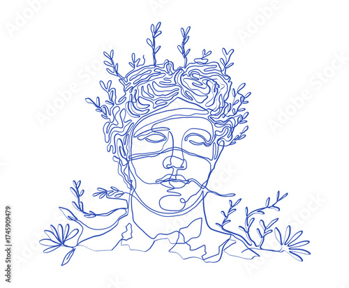Greek Mythology Dionysus Line Art God Of Wine Nature Ecstasy Ancient God Outline One Line Modern Minimalist Vector