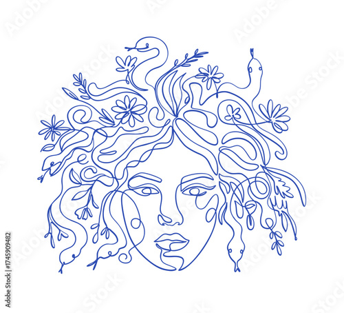 Greek Mythology Medusa Gorgon Line Art Goddess Ancient God Outline One Line Modern Minimalist Vector