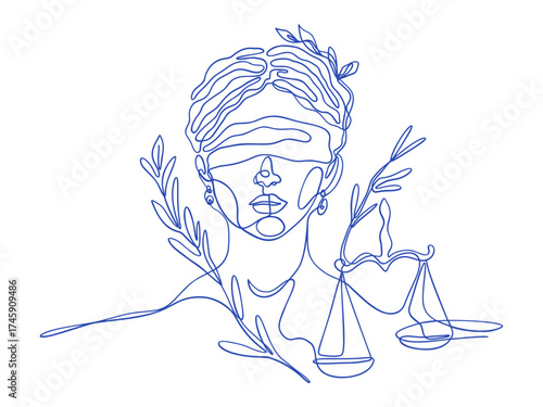 Greek Mythology Themis Line Art Goddess Of Justice Law Order Ancient God Outline One Line Modern Minimalist Vector