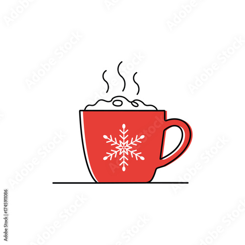 Christmas mug vector icon hot cocoa drink line art with snowflake symbol.